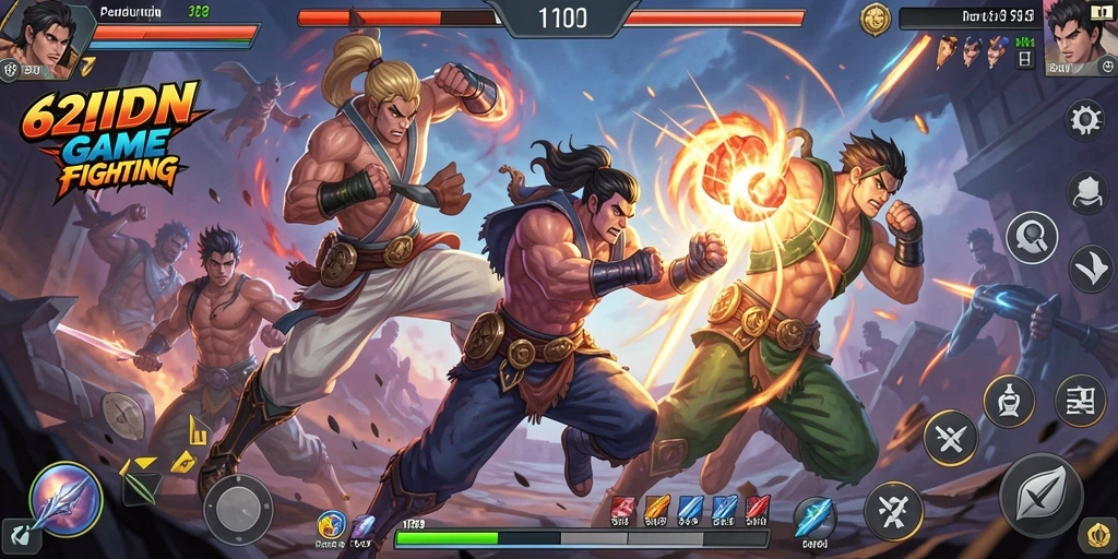 Gameplay 62IDN menampilkan pertarungan karakter yang intens dan dinamis.