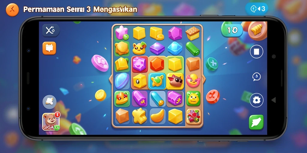 Screenshot GIGA33 menunjukkan keseruan gameplay Match-3 yang mendebarkan.