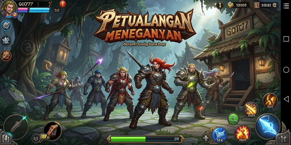 Tangkapan layar utama GOTO77 menampilkan aksi petualangan RPG yang epik.