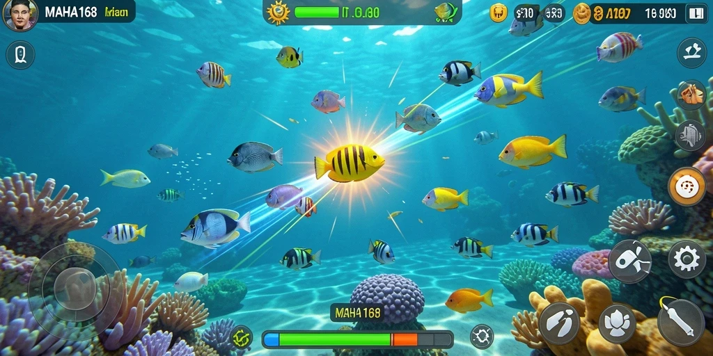 Tampilan gameplay seru saat menembak ikan di MAHA168.