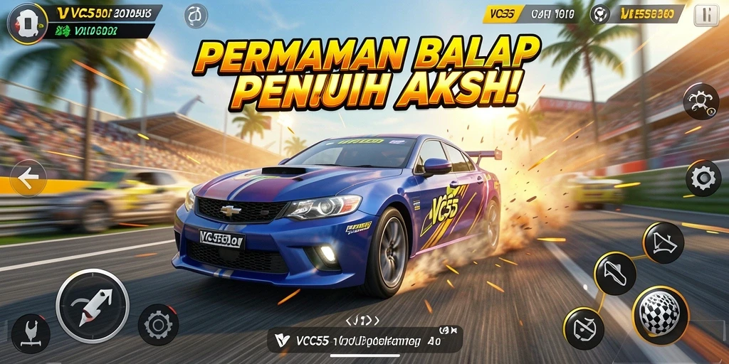 Tampilan gameplay VC55 yang seru dan mendebarkan di lintasan balap.